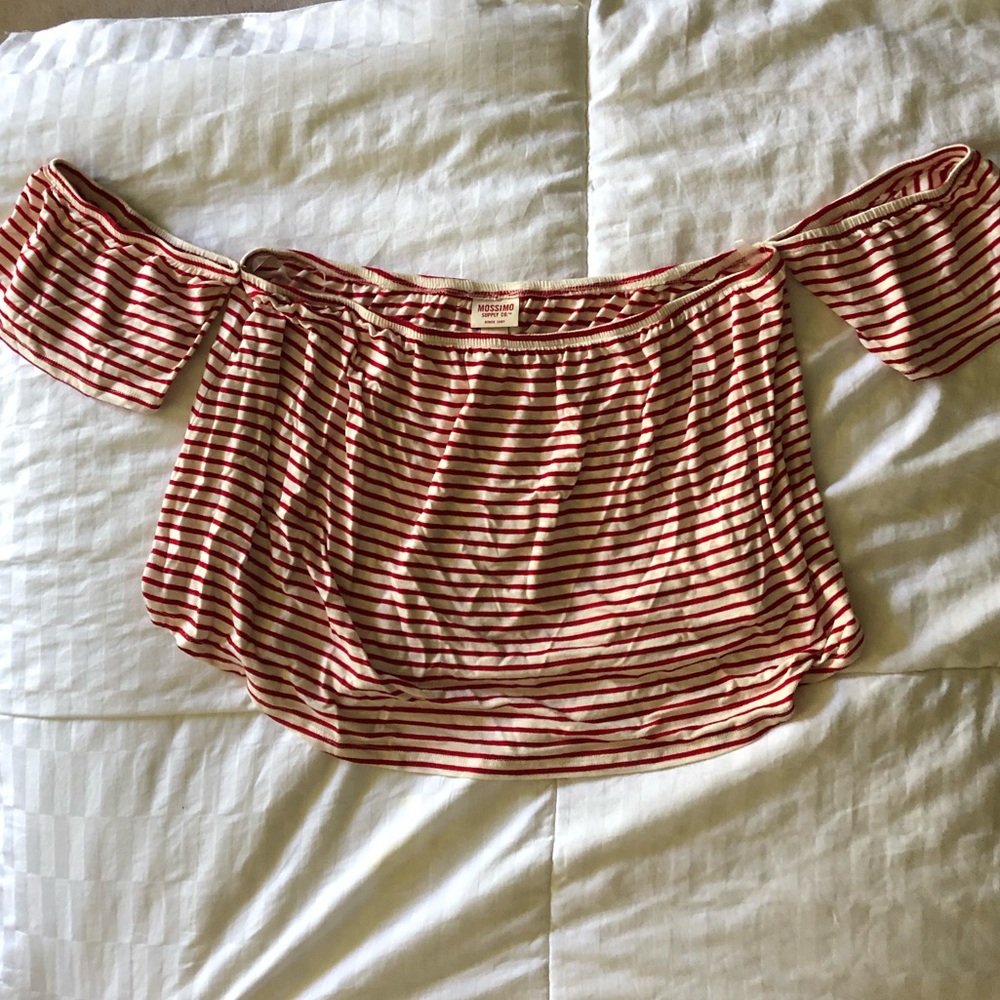Red and a White Striped Off-Shoulder Shirt